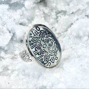 Sterling Silver Etched Oval Ring Sz 7